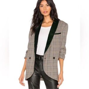 Free People Velvet Trim Plaid Oversized Menswear Blazer Size XS retail $168